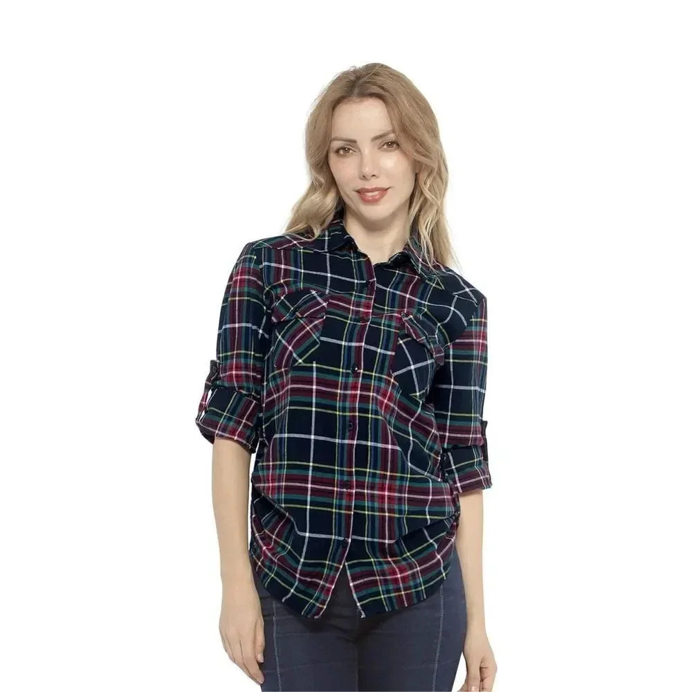 Amazon Long Sleeve Plaid Button Down Shirt Flannel Small Multicolor Roll Tab